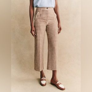Sézane Martin Crop Trousers in Brown Gingham/ Ecru